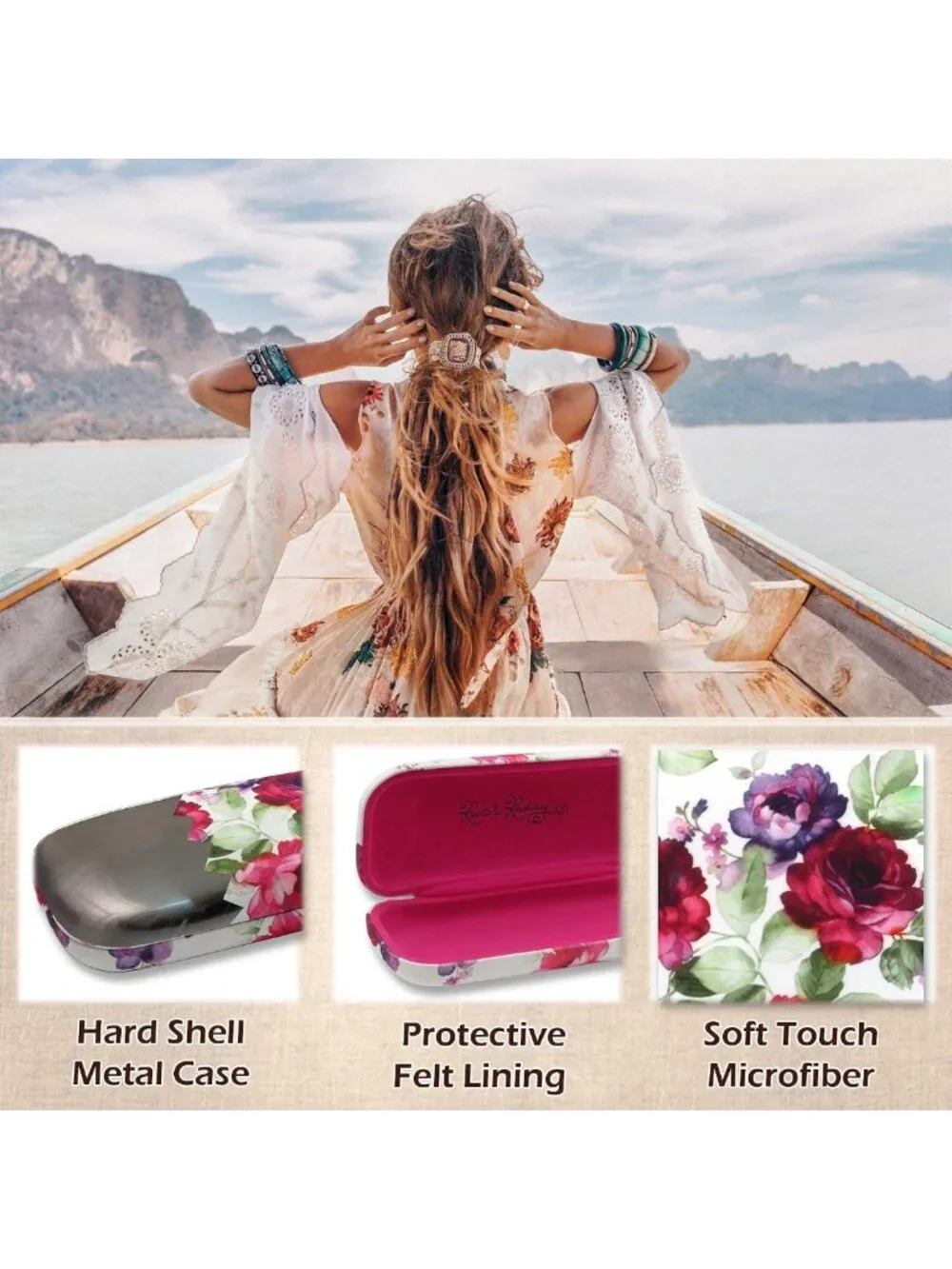Stylish Hard Shell Eyeglass Case | Protective Glasses Case with Pouch & Cloth